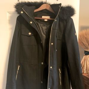 Michael Kors wool blend coat with gold accents